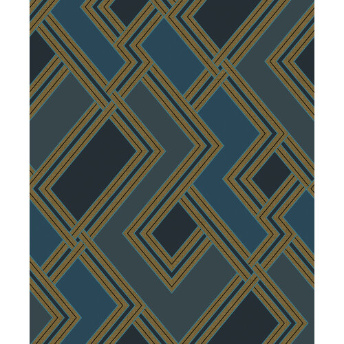 Dutch Wallcoverings Asperia - Fabric Geo - Donkerblauw/Goud