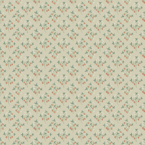 Dutch Wallcoverings Rosenlycka - Strawberries Yellow - Geel/Groen/Rood