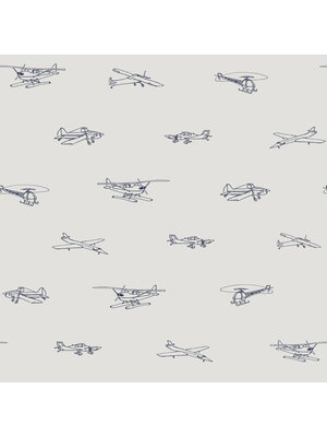 Dutch Wallcoverings Joy - Vliegtuigen - Grijs/Blauw
