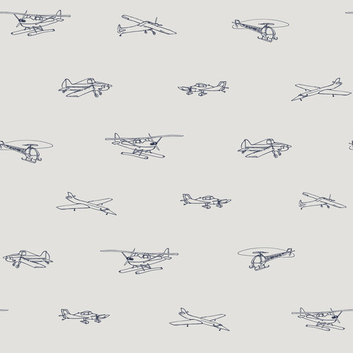 Dutch Wallcoverings Joy - Vliegtuigen - Grijs/Blauw