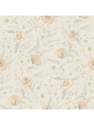 Dutch Wallcoverings Rosenlycka - Garden Flowers Neutral - Grijs/Rood Dutch Wallcoverings Rosenlycka - Garden Flowers Neutral - Grijs/Rood