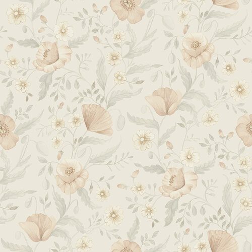 Dutch Wallcoverings Rosenlycka - Garden Flowers Neutral - Grijs/Rood