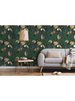 Dutch Wallcoverings Amazonia - Tiki Green - Groen Dutch Wallcoverings Amazonia - Tiki Green - Groen
