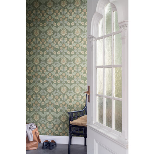 Dutch Wallcoverings Hidden Tr2 -Myrtle Green/Apricot - Groen/Abrikoos