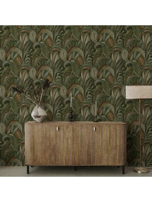 Dutch Wallcoverings Khalili - Raffia Emerald Green - Groen/Bruin Dutch Wallcoverings Khalili - Raffia Emerald Green - Groen/Bruin