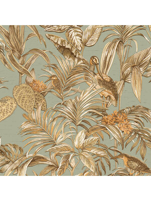 Dutch Wallcoverings Wallstitch/Bs1 Bird Of Paradise Tea - Groen/Goud