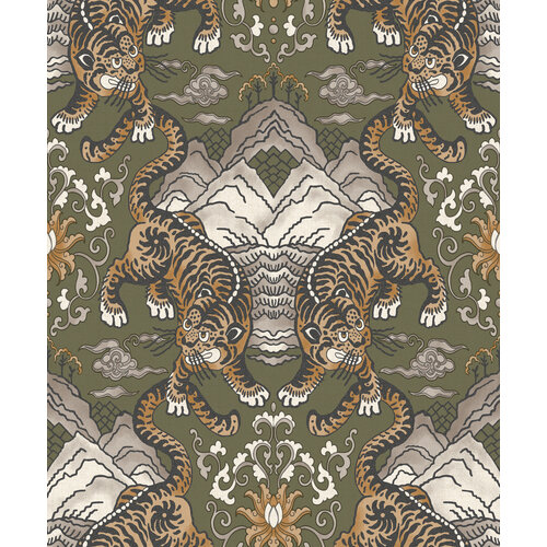 Dutch Wallcoverings Khalili - Tora Khaki - Groen/Oranje