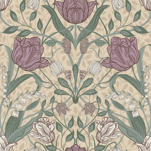 Dutch Wallcoverings Apelviken - Filippa Beige/Grn/Pnk - Groen/Roze