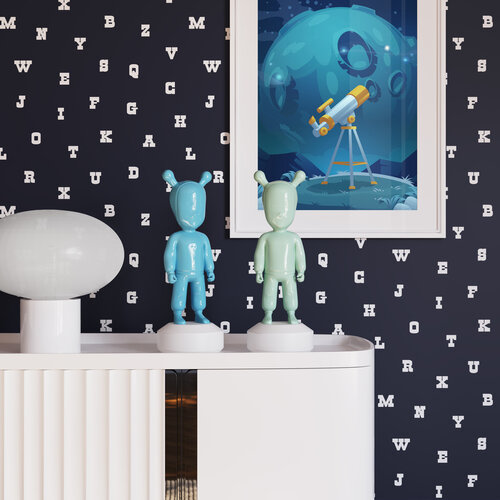 Dutch Wallcoverings Joy - Letters - Marineblauw/Wit