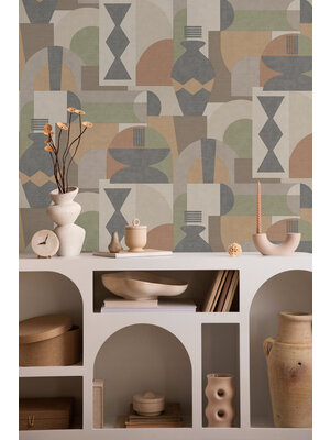 Dutch Wallcoverings Khalili - Khalili Khaki/Orange - Multi