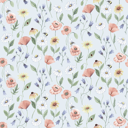Dutch Wallcoverings Rosenlycka - Flowers Blue - Multi