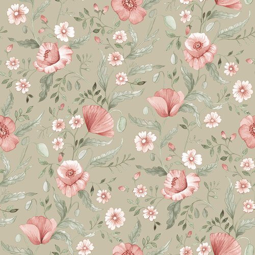 Dutch Wallcoverings Rosenlycka - Garden Flowers Green - Multi