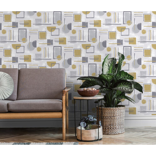 Dutch Wallcoverings Amazonia - Nordic Geo Grey/Ochre - Multicolor