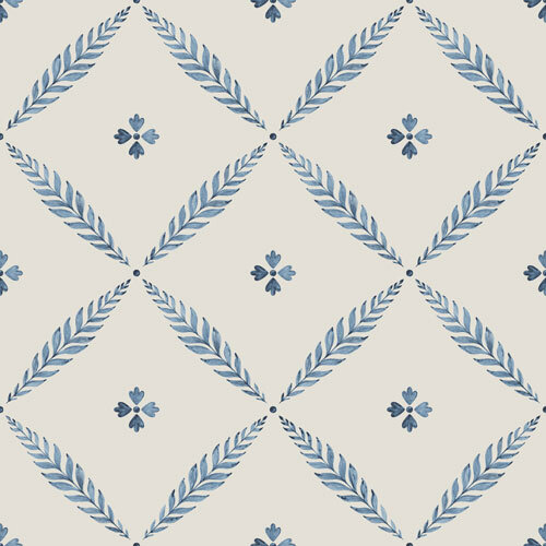 Dutch Wallcoverings Blomstermala - Henry White/Blue - Wit/Blauw