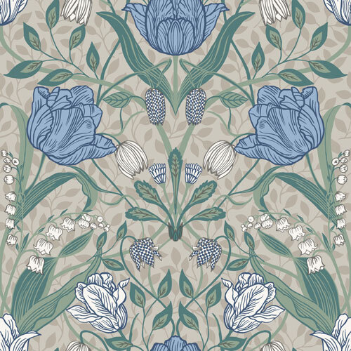 Dutch Wallcoverings Apelviken - Filippa Wht/Grn/Blue - Wit/Groen/Blauw