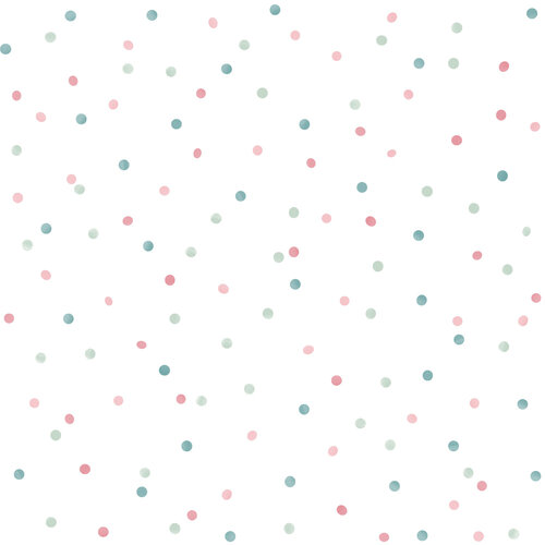 Dutch Wallcoverings Joy - Stippen - Wit/Turquoise/Roze