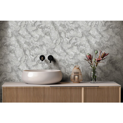 Dutch Wallcoverings Arabesque - Levanto Marble Silver - Zilve