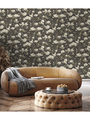 Dutch Wallcoverings Eleganza - Petalina Charcoal - Zwart