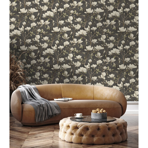 Dutch Wallcoverings Eleganza - Petalina Charcoal - Zwart