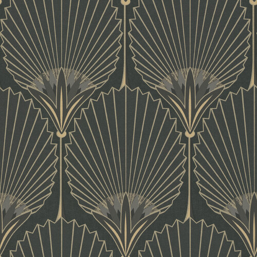 Dutch Wallcoverings Asperia - Nile Palm - Zwart/Goud
