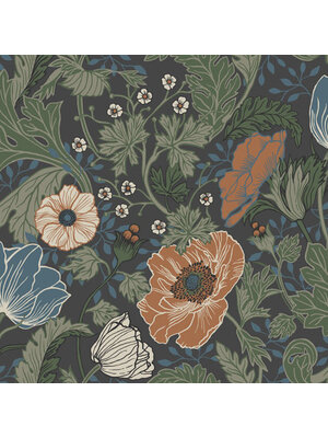 Dutch Wallcoverings Apelviken - Anemone Black/Orange - Zwart/Oranje
