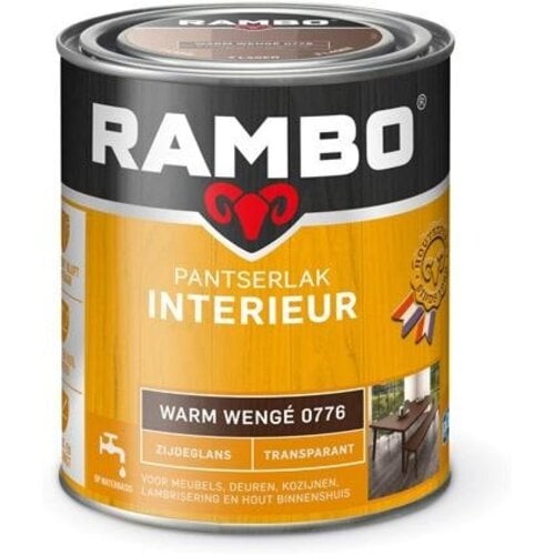Rambo Pantserlak Interieur Transparant Zijdeglans - Warm wengé Rambo Pantserlak Interieur Transparant Zijdeglans - Warm wengé