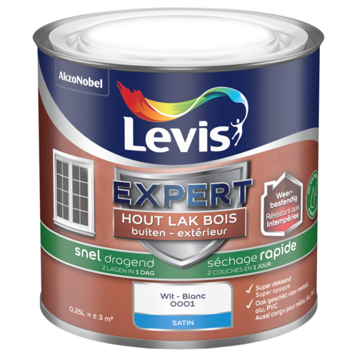 Levis Expert Houtlak Buiten Satin - Sneldrogend Wit Levis Expert Houtlak Buiten Satin - Sneldrogend Wit
