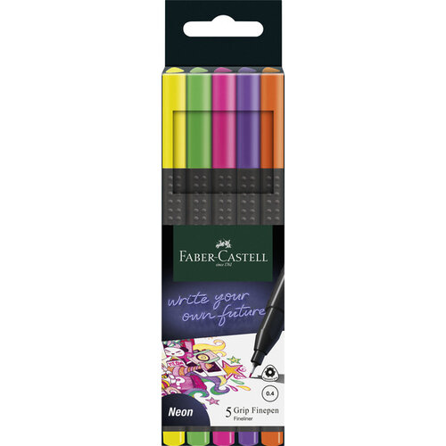 Fineliner Grip 0,4mm - etui 5 stuks Neon