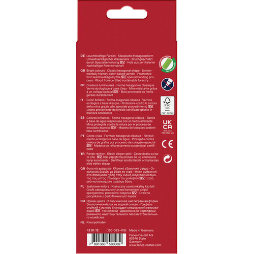 Kleurpotloden zeskantig in kartonnen