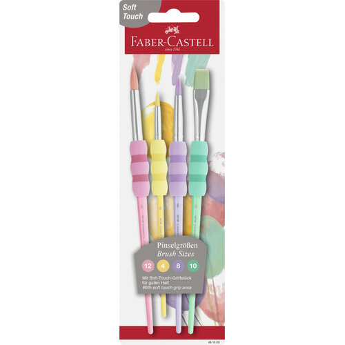 Penselenset soft touch - 4 stuks - pastel kleuren