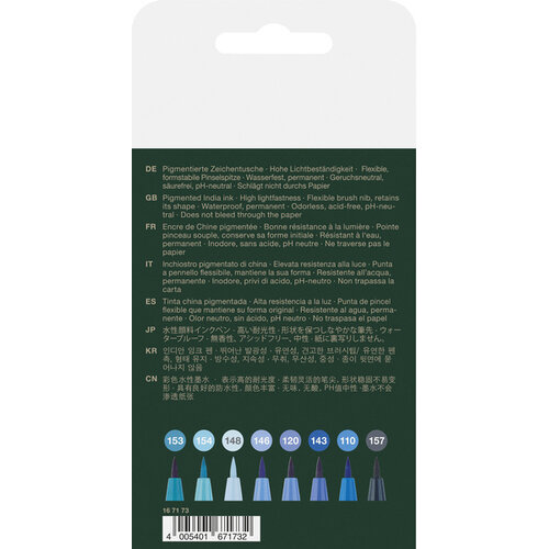 Tekenstift Pitt Artist Pen Brush - etui 8 stuks - Blues