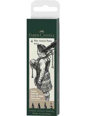 Tekenstift Pitt Artist Pen - etui 4 stuks - 199 zwart