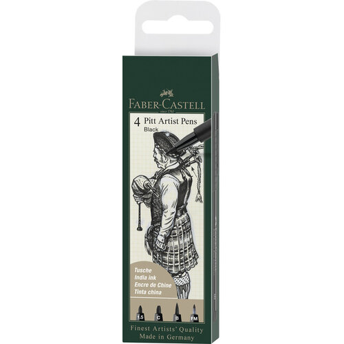 Tekenstift Pitt Artist Pen - etui 4 stuks - 199 zwart