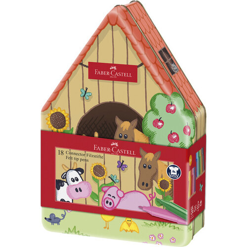 Viltstift Connector - boerderij 18 stuks in blik