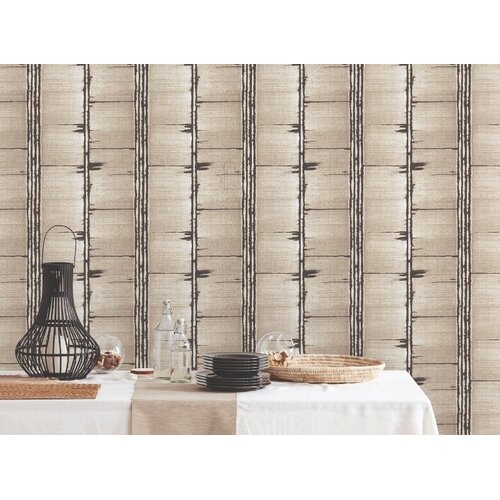 Noordwand Bazaar Behang met houtmotief met zwarte strepen - G78285