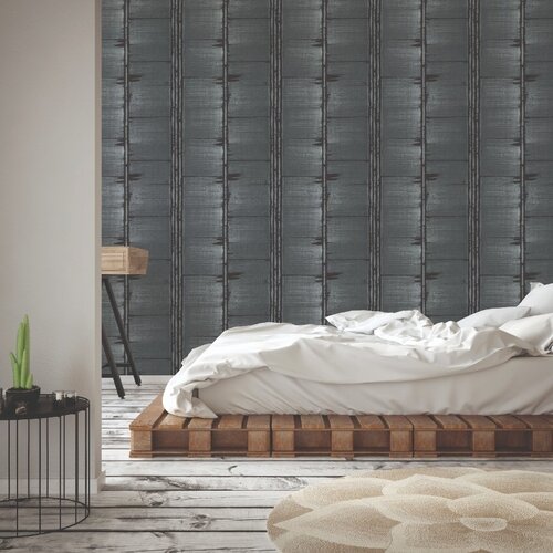 Noordwand Bazaar Behang met houtmotief met zwarte strepen - G78284