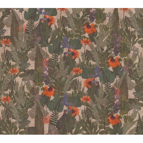 Noordwand Herbarium Fotobehang met grote bladeren en bloemen - HED27290