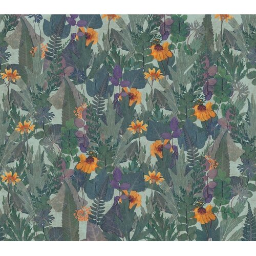 Noordwand Herbarium Fotobehang met grote bladeren en bloemen - HED27291