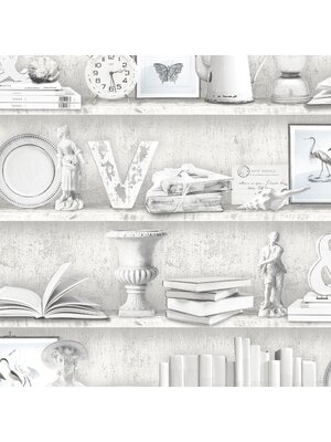 Noordwand Homestyle Behang met wandplanken met boeken en decoratie - FH37505