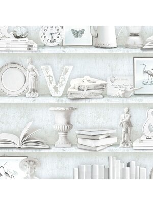 Noordwand Homestyle Behang met wandplanken met boeken en decoratie - FH37506