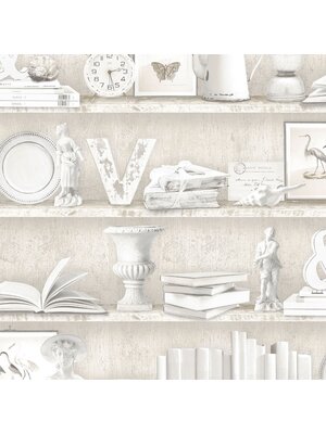 Noordwand Homestyle Behang met wandplanken met boeken en decoratie - FH37507