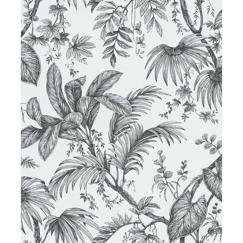 Noordwand Jackie Behang zwart-wit met bladeren - 6818-10