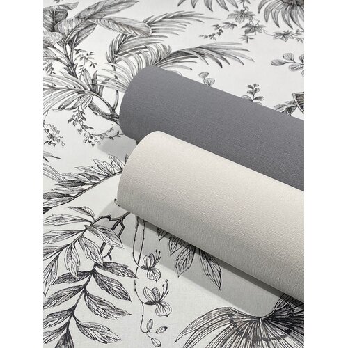 Noordwand Jackie Behang zwart-wit met bladeren - 6818-10