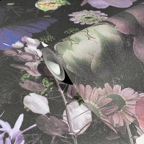 Noordwand Jackie Fotobehang met grote rozen, bloemen en vlinders - 81603