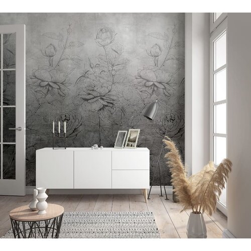 Noordwand Jackie Fotobehang met pioenrozen op degradé beton look - 81602