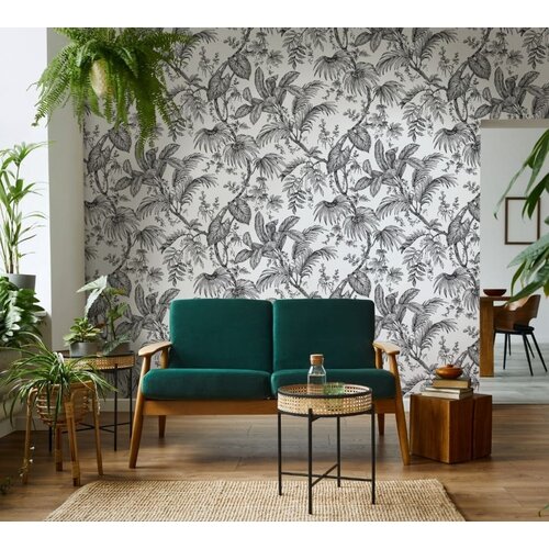 Noordwand Jackie Fotobehang met zwart-witte tropische bladeren - 81600