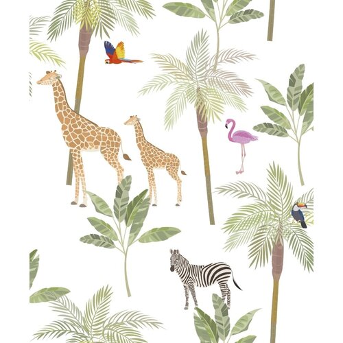 Noordwand Kids Walls Behang met giraffen, zebra's en flamingo's - 45880