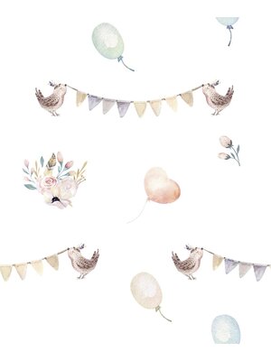 Noordwand Kids Walls Behang met vogeltjes, vlaggetjes en ballonnen - 45887