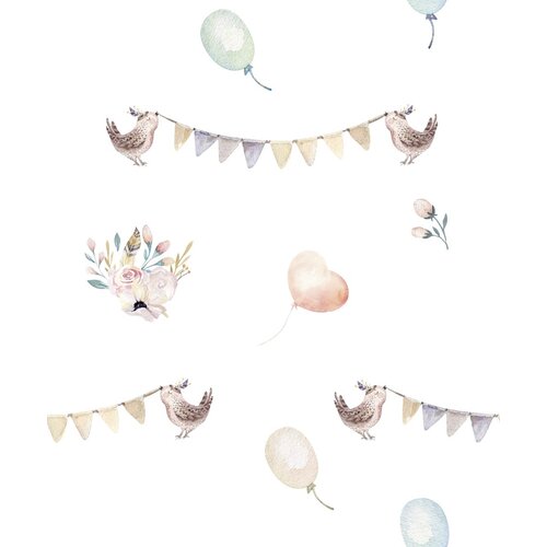 Noordwand Kids Walls Behang met vogeltjes, vlaggetjes en ballonnen - 45887