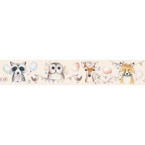 Noordwand Kids Walls Behangrand met bosdiertjes, slingers en ballonnen - 45889